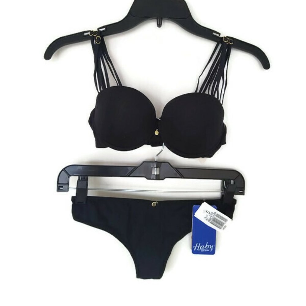 Black Bra Set w. Rearrangeable Front Straps